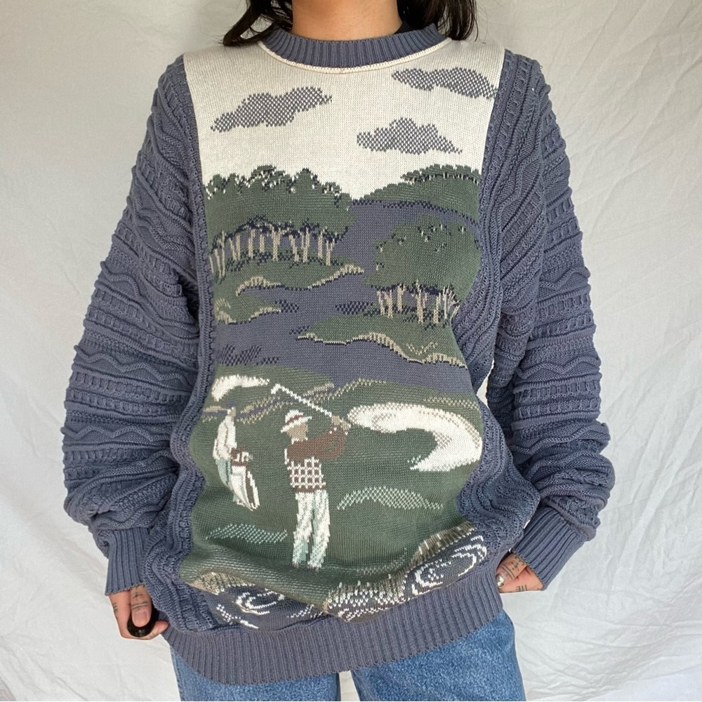 Chunky Graphic Knit Golf Sweater